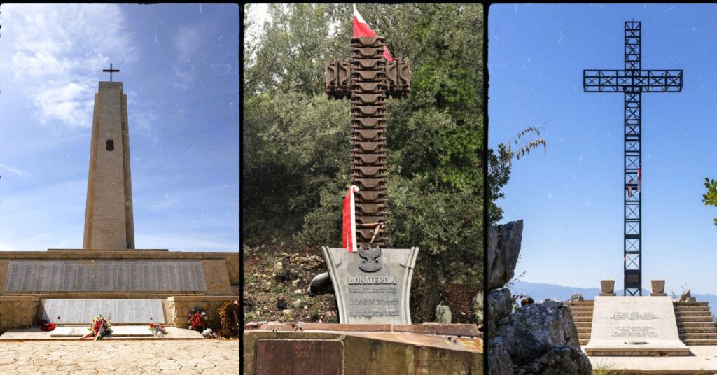 Trzy pomniki w okolicach Monte Cassino