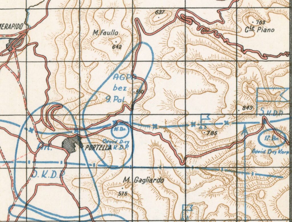 Mapa z zaznaczonym dowództwem 5 KDP
