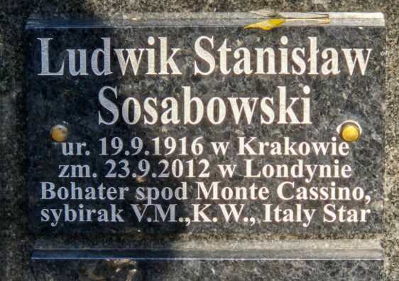 Ludwik Sosabowski - tablica na nagrobku na cmentarzu Św. Rodziny we Wrocławiu