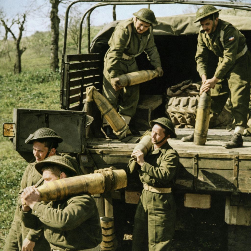 Zaopatrzenie w czasie bitwy o Monte Cassino, koloryzacja AI