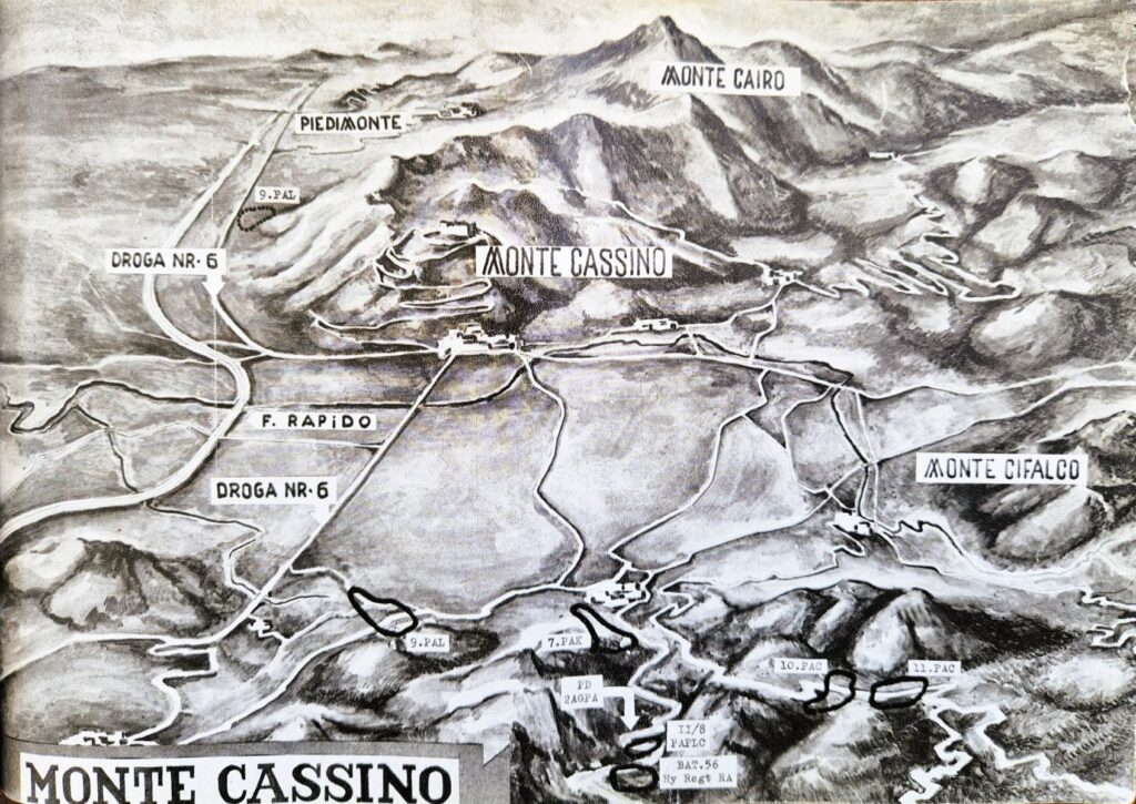 Rozmieszczenie jednostek 2 Grupy Artylerii w czasie bitwy o Monte Cassino